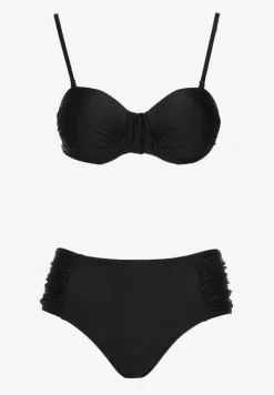 Czarne Bikini Figi i Usztywniany Biustonosz z Marszczeniem Vintelle