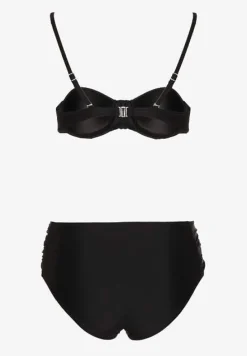 Czarne Bikini Figi i Usztywniany Biustonosz z Marszczeniem Vintelle