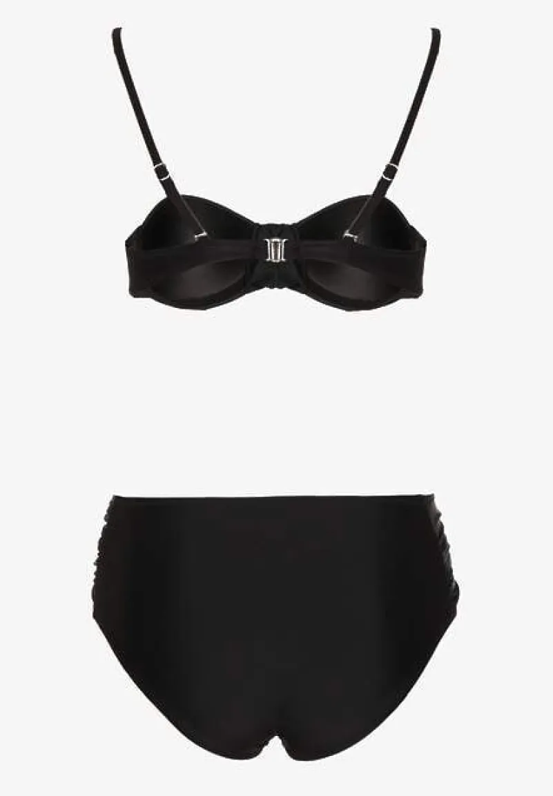 Czarne Bikini Figi i Usztywniany Biustonosz z Marszczeniem Vintelle