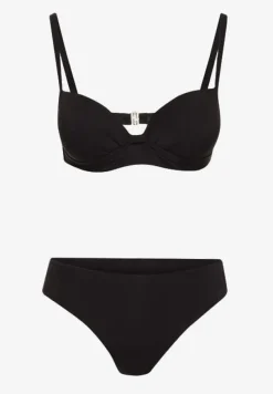 Czarne Bikini Komplet Dwuczęściowy Biustonosz z Usztywnionymi Miseczkami Majtki Typu Figi Wistella