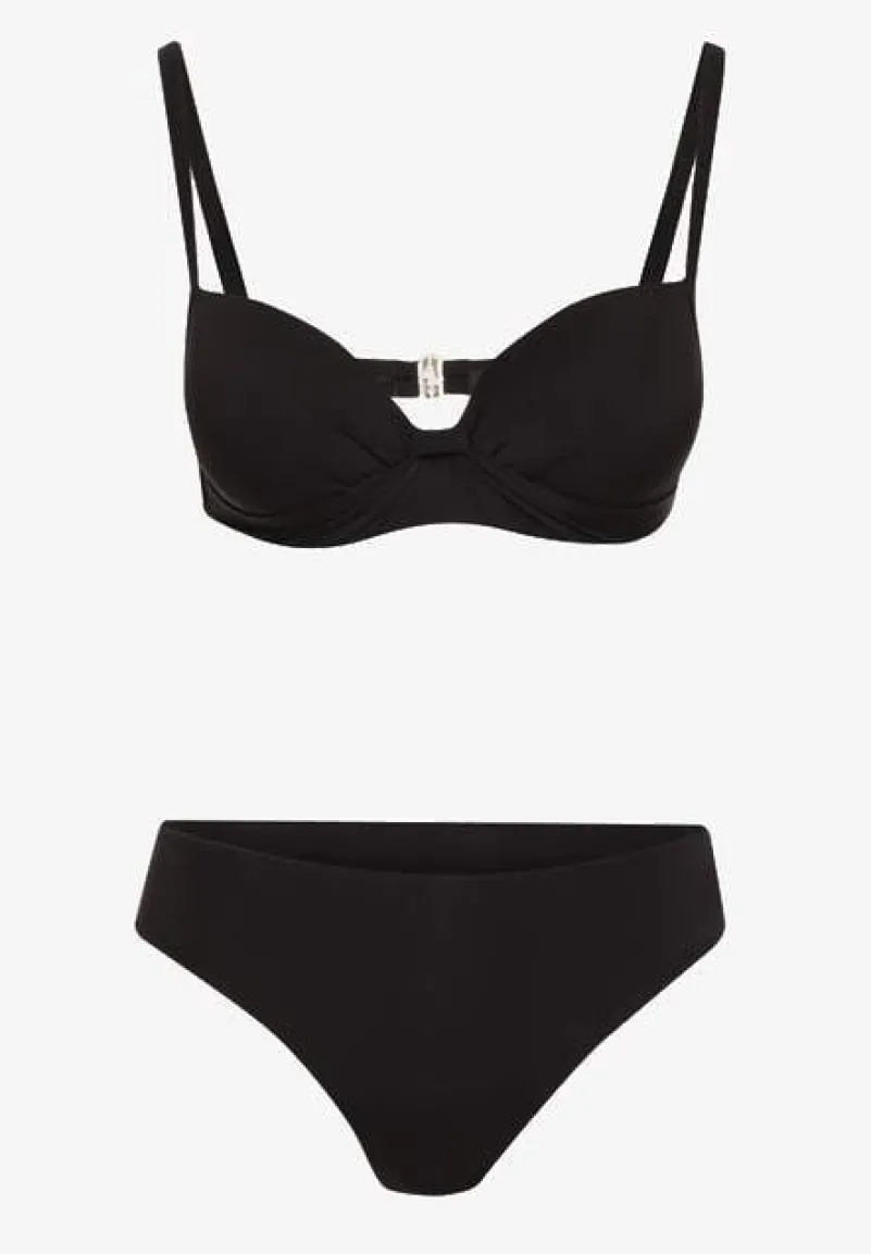 Czarne Bikini Komplet Dwuczęściowy Biustonosz z Usztywnionymi Miseczkami Majtki Typu Figi Wistella