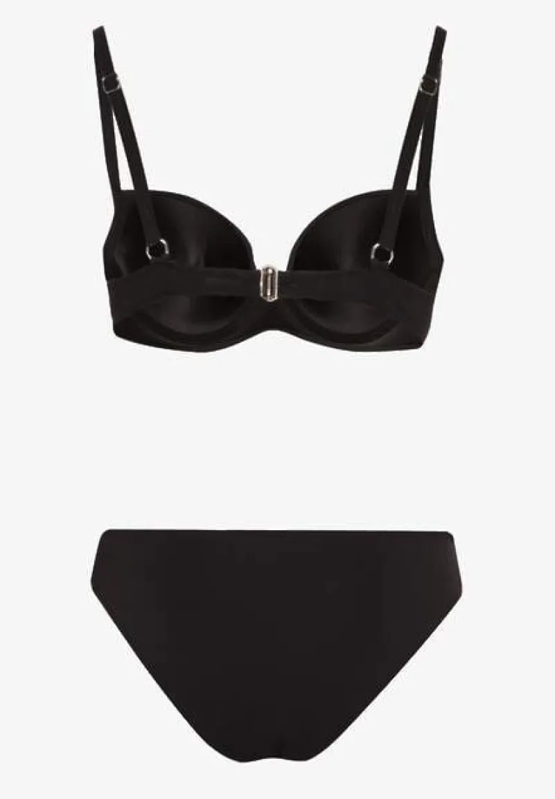 Czarne Bikini Komplet Dwuczęściowy Biustonosz z Usztywnionymi Miseczkami Majtki Typu Figi Wistella