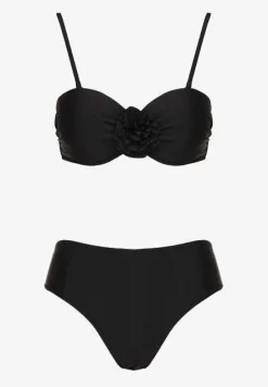 Czarne Bikini Majtki Figi Biustonosz Ozdobione Kwiatem 3D Tenionea