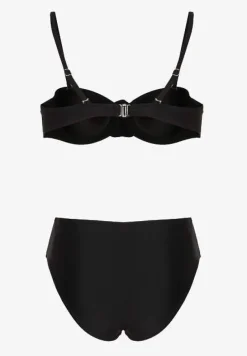 Czarne Bikini Majtki Figi Biustonosz Ozdobione Kwiatem 3D Tenionea