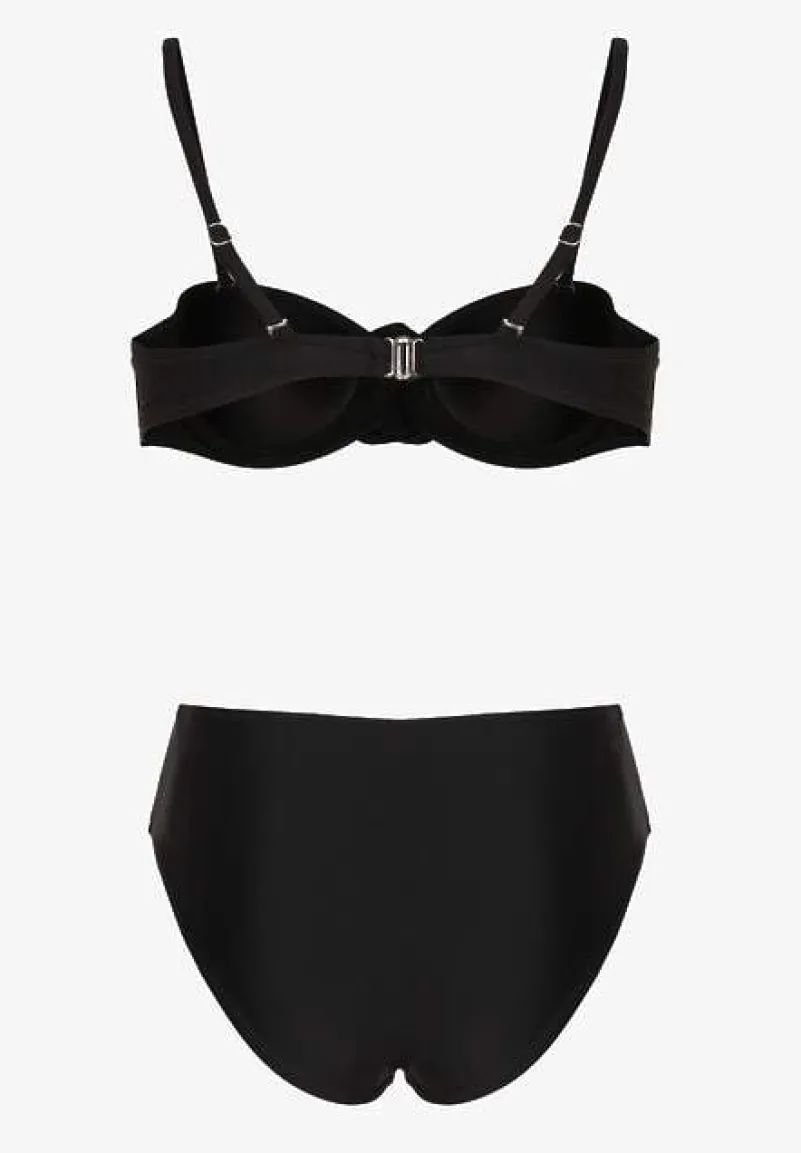 Czarne Bikini Majtki Figi Biustonosz Ozdobione Kwiatem 3D Tenionea