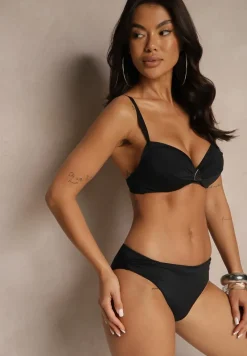 Czarne Bikini Majtki Figi Biustonosz z Trójkątną Aplikacją Natizeria