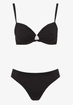Czarne Bikini Majtki Figi Biustonosz z Trójkątną Aplikacją Natizeria