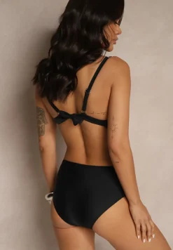 Czarne Bikini Majtki Figi i Biustonosz z Cyrkoniami Tenumela