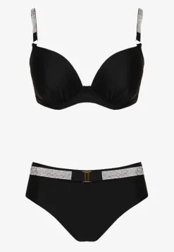 Czarne Bikini Majtki Figi i Biustonosz z Cyrkoniami Tenumela