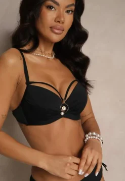 Czarne Bikini Majtki Figi z Regulacją i Biustonosz z Ozdobą Natrissa