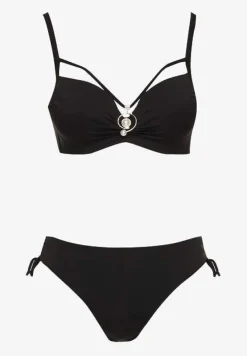 Czarne Bikini Majtki Figi z Regulacją i Biustonosz z Ozdobą Natrissa