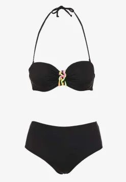 Czarne Bikini Majtki Figi i Biustonosz z Ozdobną Wstawką Natamara