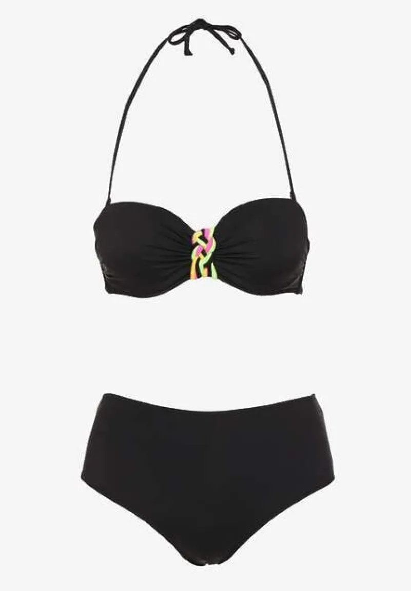 Czarne Bikini Majtki Figi i Biustonosz z Ozdobną Wstawką Natamara