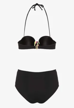 Czarne Bikini Majtki Figi i Biustonosz z Ozdobną Wstawką Natamara