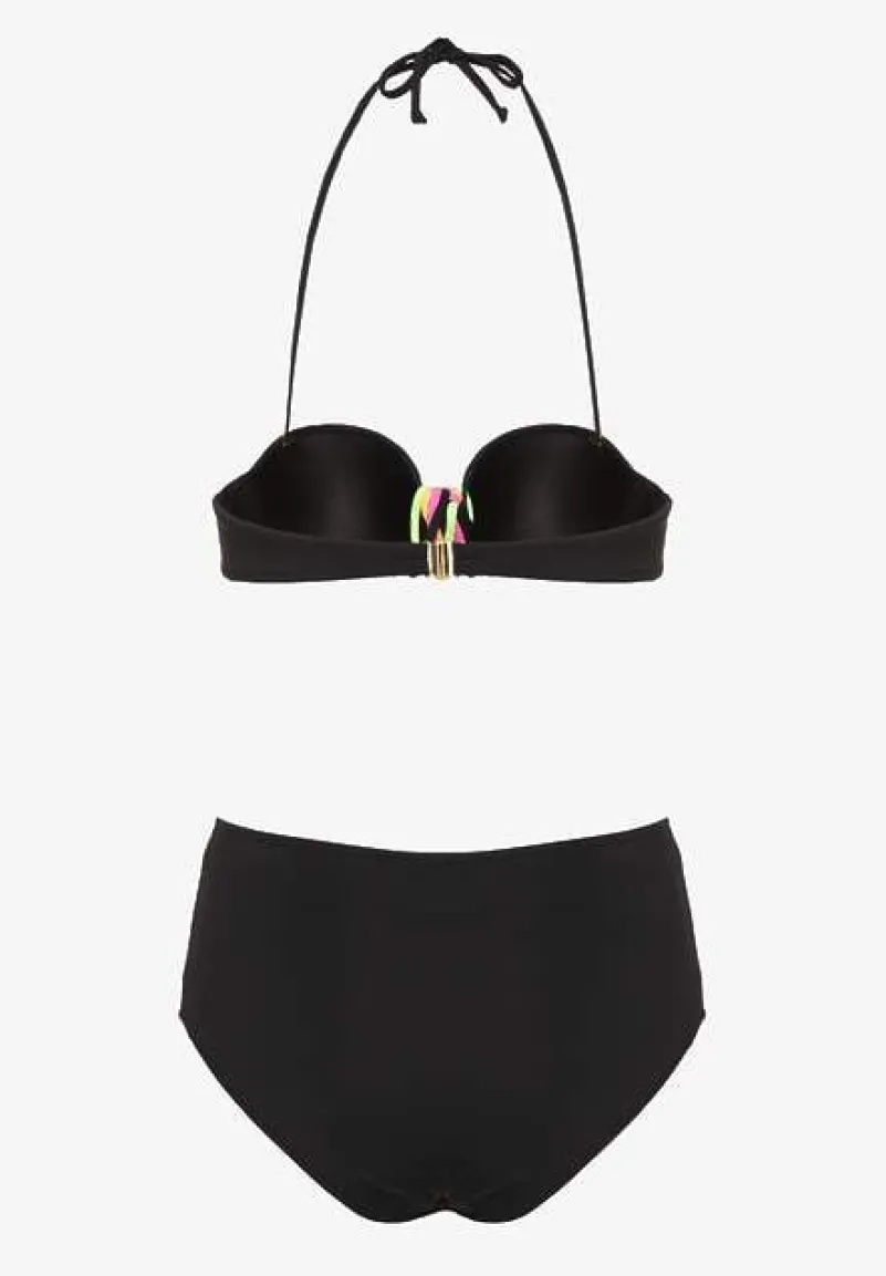 Czarne Bikini Majtki Figi i Biustonosz z Ozdobną Wstawką Natamara