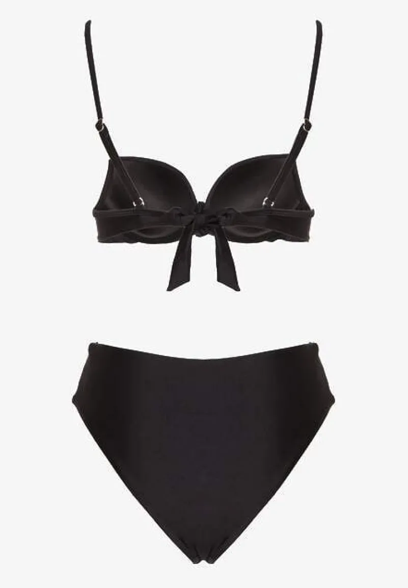 Czarne Bikini Majtki Figi i Biustonosz z Metaliczną Ozdobą Kinalenna