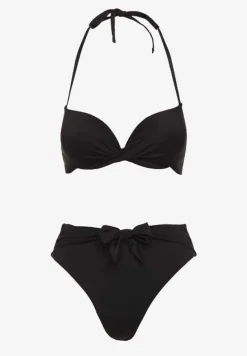 Czarne Bikini Majtki Figi i Biustonosz Ozdobione Wiązaniem Saniorie