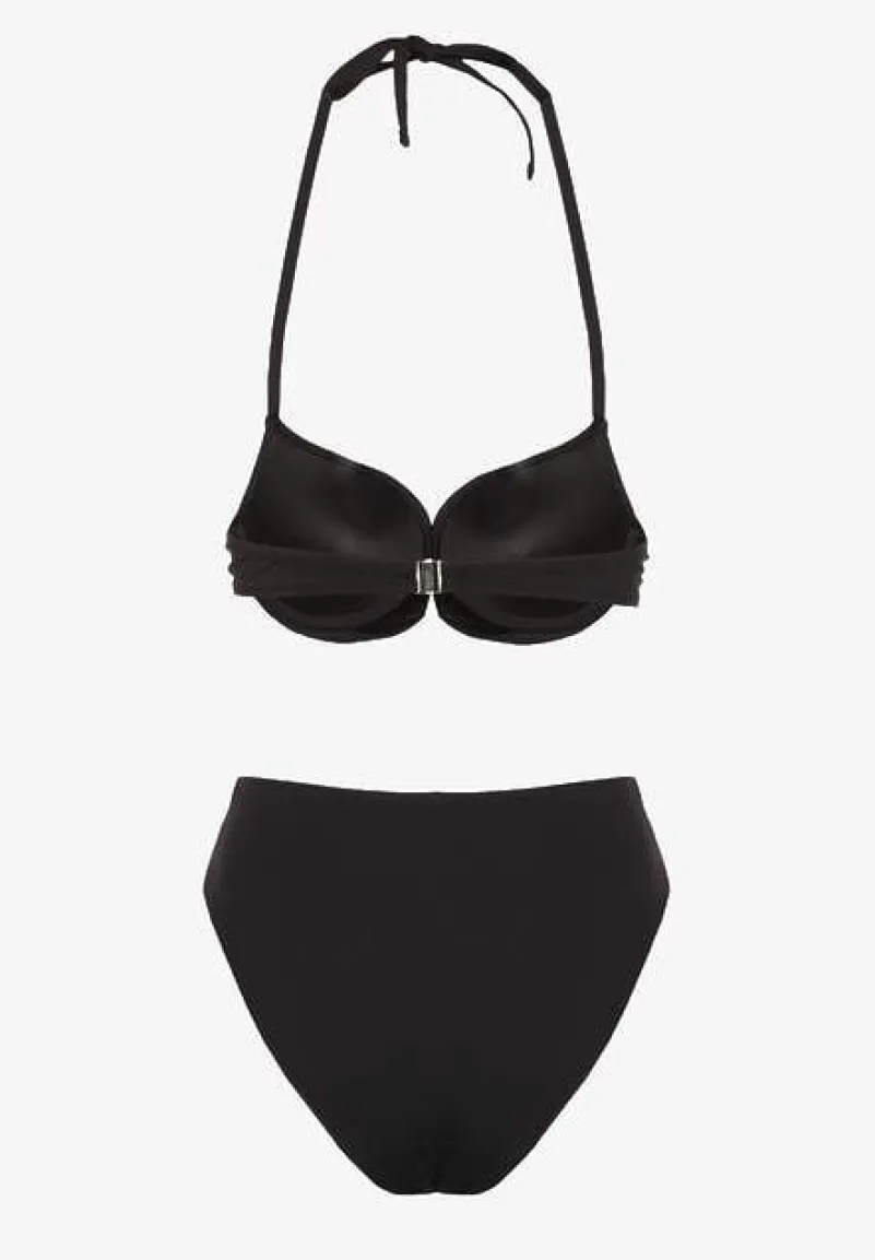 Czarne Bikini Majtki Figi i Biustonosz Ozdobione Wiązaniem Saniorie