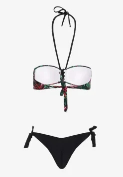 Czarne Bikini Majtki Figi ze Sznurkami po Bokach i Usztywniany Biustonosz z Wiązaniem Natmarie