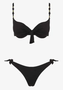 Czarne Bikini Majtki i Biustonosz z Wiązaniem Sadeenne