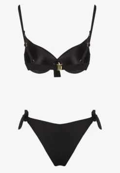 Czarne Bikini Majtki i Biustonosz z Wiązaniem Sadeenne