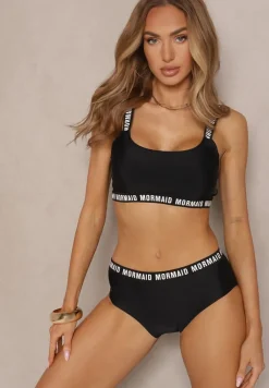 Czarne Bikini Majtki Typu Figi i Sportowa Góra Ozdobione Napisami Nevoneira