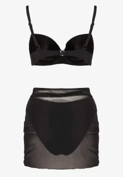 Czarne Bikini Majtki Typu Figi Marszczony Biustonosz i Pareo Natovena