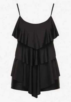 Czarne Bikini Majtki w Stylu Szortów i Góra z Falbankami Kinerisela