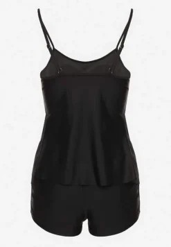 Czarne Bikini Majtki w Stylu Szortów i Góra z Falbankami Kinerisela