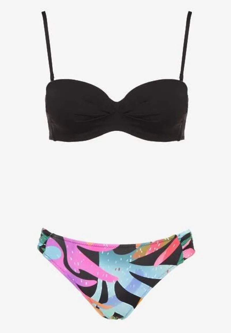 Czarne Bikini Marszczony Biustonosz i Majtki Typu Figi Salenthia