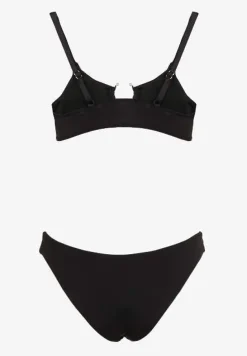 Czarne Bikini Nieodpinany Biustonosz z Usztywnianymi Miseczkami i Klamerką przy Dekolcie na Regulowanych Ramiączkach Majtki z Elastyczną Gumką w Pasie Kiaramarie