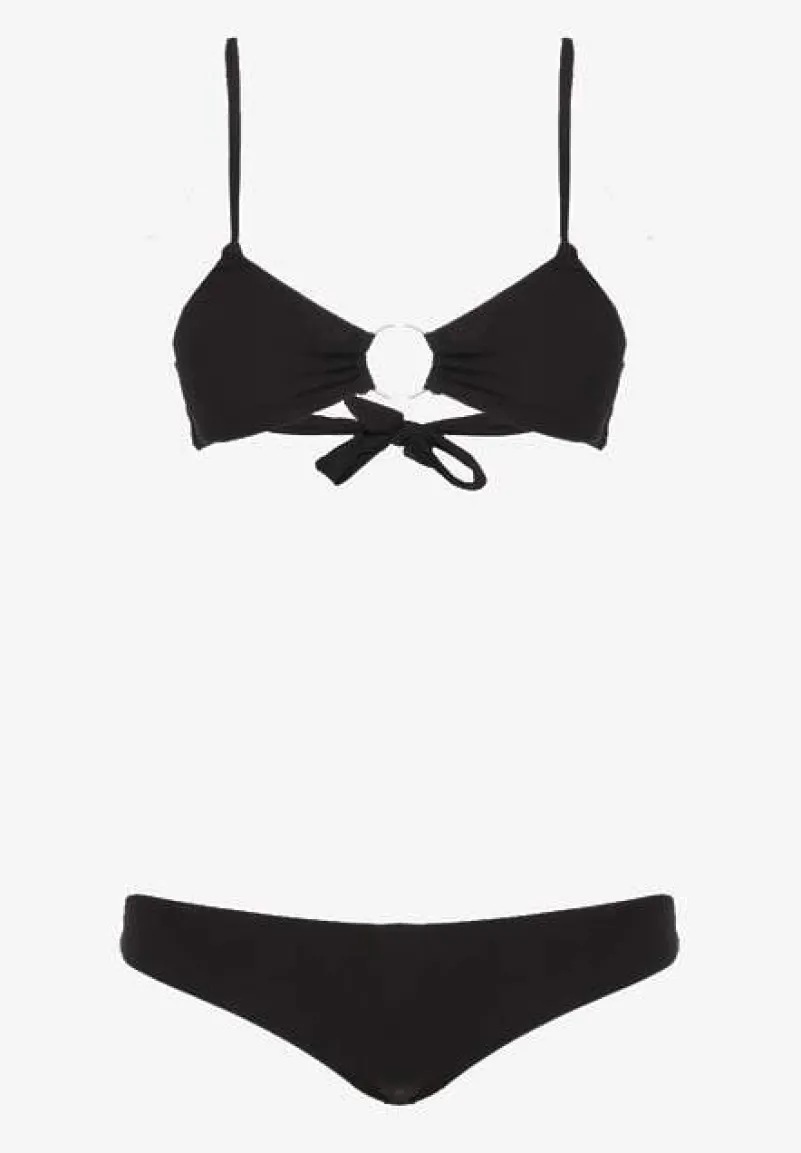 Czarne Bikini Ozdobione Okrągłą Klamrą Przy Biustonoszu Carisia