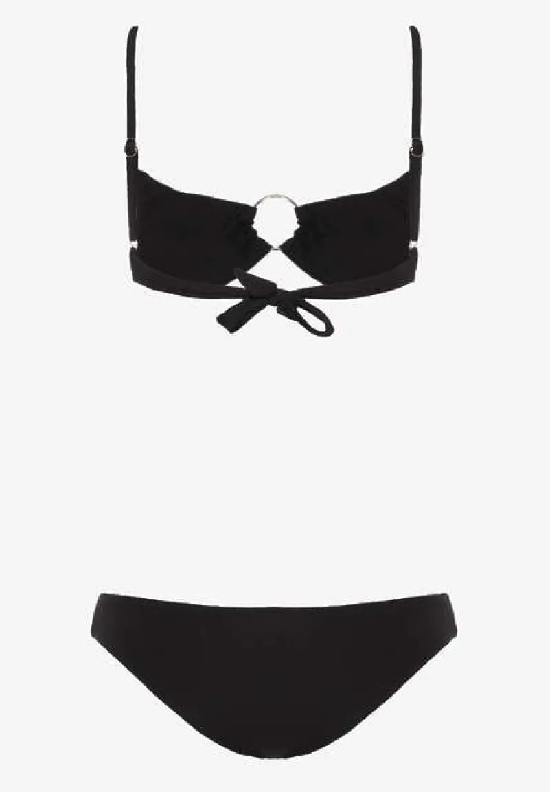 Czarne Bikini Ozdobione Okrągłą Klamrą Przy Biustonoszu Carisia
