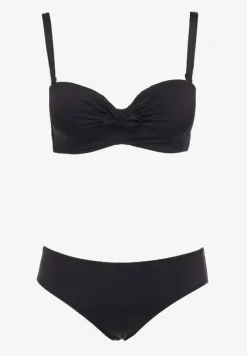 Czarne Bikini Strój Kąpielowy Dwuczęściowy z Ozdobnym Marszczeniem Nariella