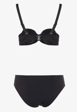 Czarne Bikini Strój Kąpielowy Dwuczęściowy z Ozdobnym Marszczeniem Nariella