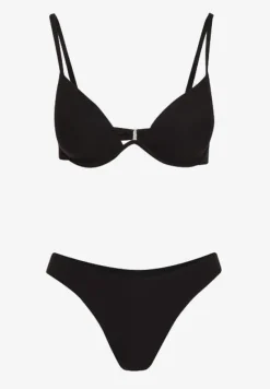 Czarne Bikini Usztywniany Biustonosz z Zapięciem z Tyłu i Majtkami Figami Ermarie