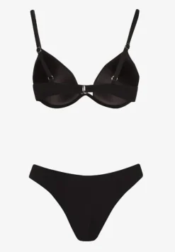 Czarne Bikini Usztywniany Biustonosz z Zapięciem z Tyłu i Majtkami Figami Ermarie