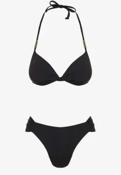 Czarne Bikini Wiązany Biustonosz Push Up i Majtki Typu Figi Mirisenia