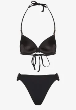 Czarne Bikini Wiązany Biustonosz Push Up i Majtki Typu Figi Mirisenia