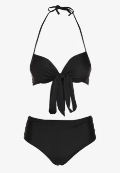 Czarne Bikini Wiązany Biustonosz i Majtki Typu Figi Fevarelia