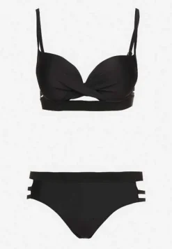 Czarne Bikini z Ozdobnymi Wycięciami Wiązany Biustonosz i Majtki Figi Kinessa