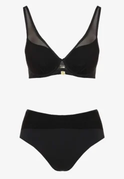 Czarne Bikini z Siateczkowymi Zdobieniami Biustonosz i Majtki Typu Figi Linelissa