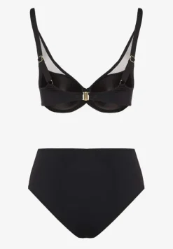 Czarne Bikini z Siateczkowymi Zdobieniami Biustonosz i Majtki Typu Figi Linelissa