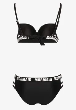 Czarne Bikini z Supełkiem na Biustonoszu z Ozdobnymi Paseczkami i Napisami Bibalia