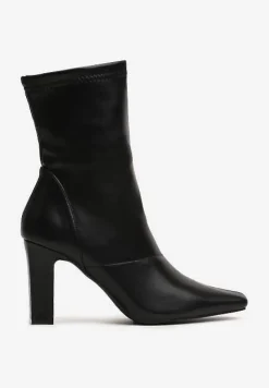 Czarne Botki Vices na Słupku z Dopasowaną Cholewką Liliathra