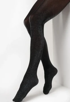 Czarne Błyszczące Rajstopy z Metalicznym Wykończeniem 60 Den Serelith