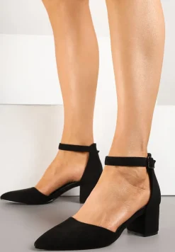 Czarne Czółenka na Słupku Vices ze Skórzaną Wkładką i Paskiem przy Kostce Nurilora