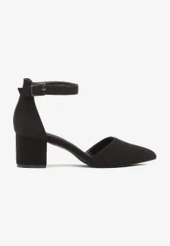 Czarne Czółenka na Słupku Vices ze Skórzaną Wkładką i Paskiem przy Kostce Nurilora