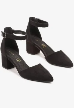 Czarne Czółenka na Słupku Vices ze Skórzaną Wkładką i Paskiem przy Kostce Nurilora