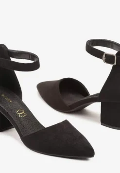 Czarne Czółenka na Słupku Vices ze Skórzaną Wkładką i Paskiem przy Kostce Nurilora